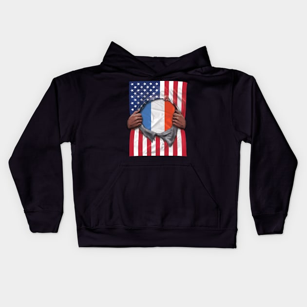 France Flag American Flag Ripped - Gift for French From France Kids Hoodie by Country Flags